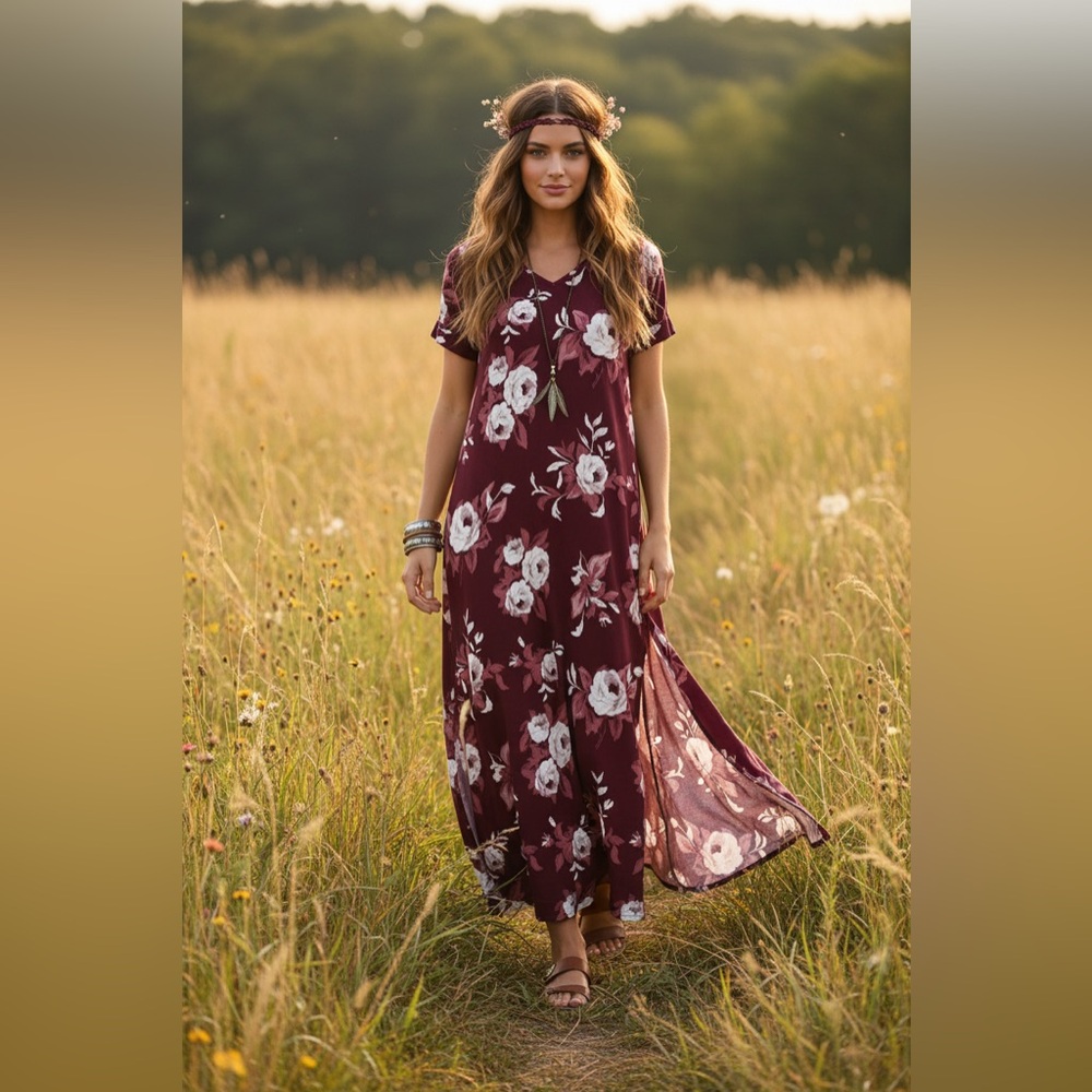LuLaRoe Macy • Maxi Dress • Double V-Neck • Split Hem • Beach Wear Vibes